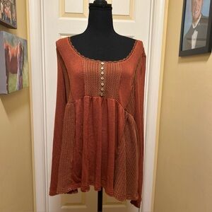Women's Rust Button-Front BoHo boutique oversized top NWOT